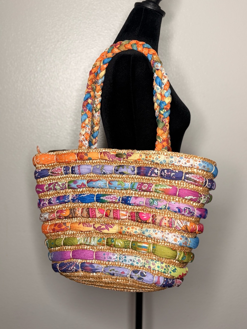 Capelli Multicolor Braided-Handle Woven Tote size M